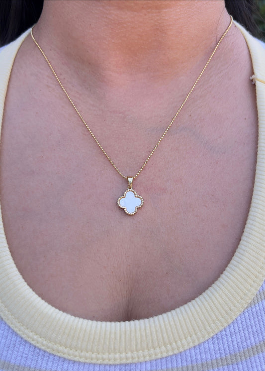 White Pearl Clover Necklace